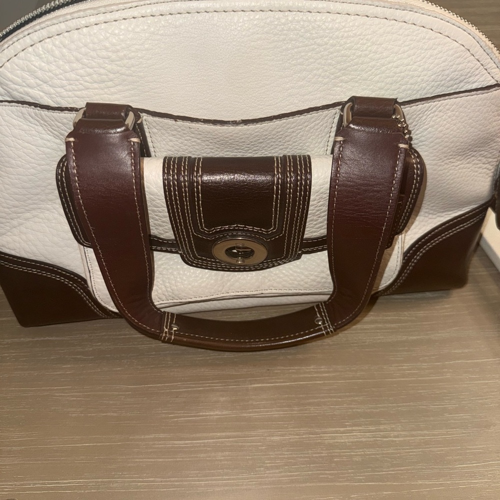Coach Hampton  White and Brown Shoulder Bag
